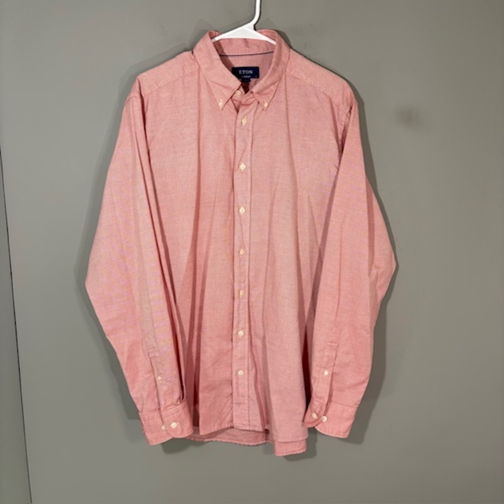 Eton Shirt Mens XL Pink Check Long Sleeve Button Up Oxford Cotton Casual